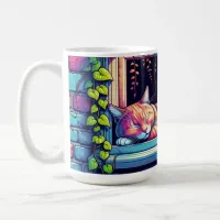 Sleepy Cat in Window Sill Ai Art Coffee Mug