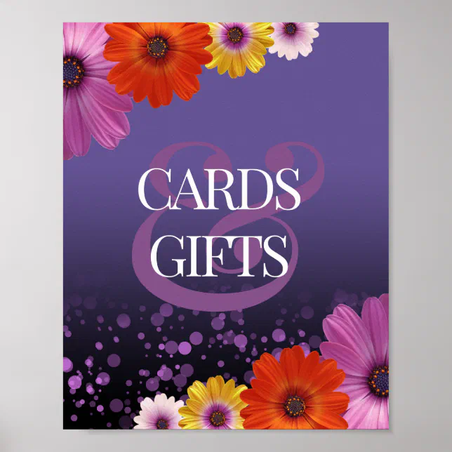 Daisies Purple Glitter Wedding Cards & Gifts Sign