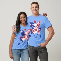 Eagle in American Flag Rockets Patriotic Holiday T-Shirt