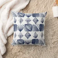 Bold Caribbean Tribal Mudcloth: White, Navy Blue Throw Pillow