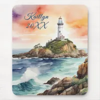 Watercolor Sketch Byron Bay Lighthouse Monogram | Mouse Pad