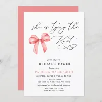 She is tying the knot pink bow Bridal Shower Invitation