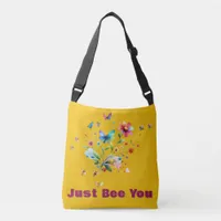 Simple Floral Watercolor Monogram Bee on mustard  Crossbody Bag