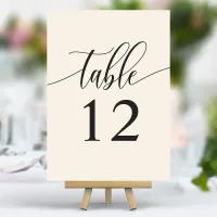 Ivory Cream Minimalist Calligraphy Wedding Table Number