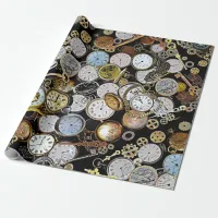 Steampunk Themed Pocket Watches, Gears, Clocks Wrapping Paper