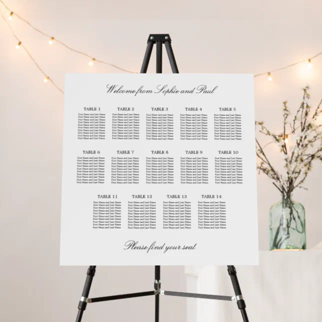 Elegant Minimalist 14 Table Seating Chart Foam Board