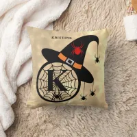 Monogram K Halloween Sky Witch Spiders Name Throw Pillow