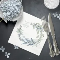 Silver Leaf Wreath Wedding Dusty Blue ID876 Napkins