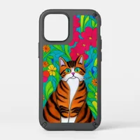 Whimsical Folk Art Orange and Black Striped Cat Speck iPhone 12 Mini Case