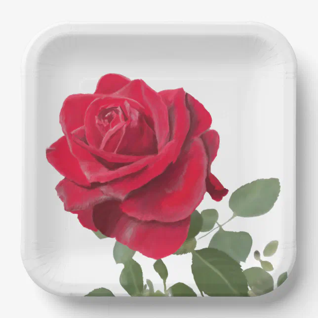 Red Rose - Hand painted Paper Plates