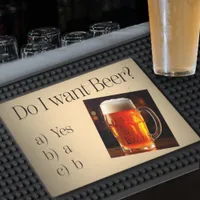 Do I want beer funny quizz amber beer illustration Bar Mat