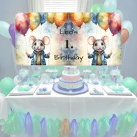 Cute mouse with colorful balloons, personalizable  banner