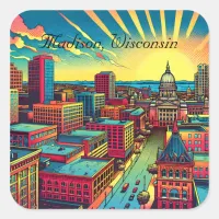 Madison, Wisconsin City Skyline at Sunset Square Sticker