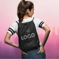 Modern Black and White Rectangular Logo Drawstring Bag