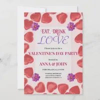 Hearts Eat, Drink and Love Valentine's Day Party Invitation