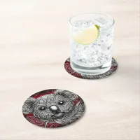 Detailed Artistic Depiction of a Koala Bear Face Round Paper Coaster