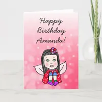 Whimsical Folk Art Fairy Girl Happy Birthday Card