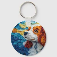 Colorful Cavalier King Charles Dog Portrait Keychain