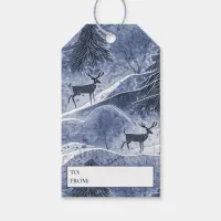 Blue Christmas Reindeer Pattern#13 ID1009 Gift Tags