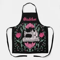 Vintage Sewing Machine & Floral Pattern Design Apron