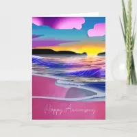 Ocean Sunset, Pink Sand, Happy Anniversary  Card