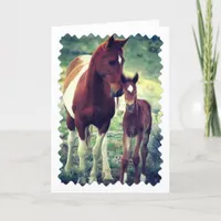 Pinto Mare and Foal, Birthday Card