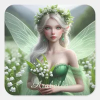 Beautiful May Fairy in Lilies of the Valley Square Sticker