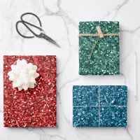 Christmas Colors Red Green Blue Glitter Wrapping Paper Sheets