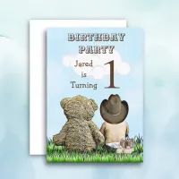 Lil' Cowboy and Teddy Bear First Birthday Party Invitation