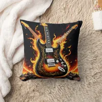 Electric guitars burst into fiery flames on stage throw pillow