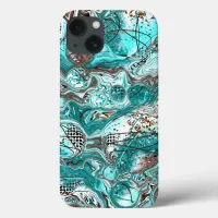 Teal and Black Marble Fluid Art iPhone 13 Case