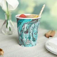 Teal and Black Marble Fluid Art Paper Cups