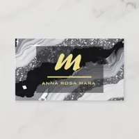 *~* QR Black White Gold  Glitter Monogram AP66 Business Card