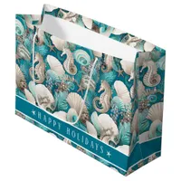 Coastal Christmas Bold Seahorse Pattern#4 ID1009 Large Gift Bag