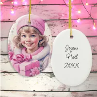 Vintage Pink Little Girl Christmas Personalized Ceramic Ornament