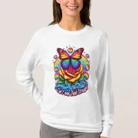 Vibrant Butterfly Perched on Colorful Rose T-Shirt