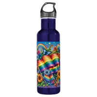 LGBTQIA+ Pride Flags, Rainbows, Flowers Stainless Steel Water Bottle