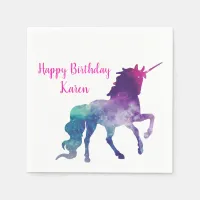 Purple Unicorn Personalized Happy Birthday Party Napkins