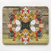 Rustic Wood Hand Drawn Funny Cartoon Chicken Art  Mouse Pad