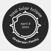 Total Solar Eclipse 2024 Modern Minimal Black  Classic Round Sticker