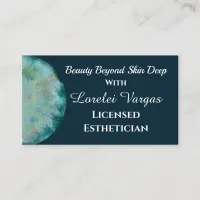 Elegant Blue Green Watercolor Esthetician & QR Business Card