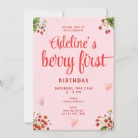 Berry First Pink Strawberry 1st Birthday Party Invitation