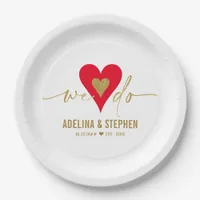 Wedding Day Elegant Simple Heart We Do Gold Script Paper Plates