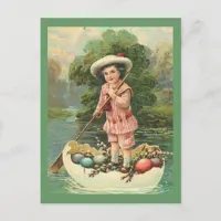 Vintage Easter Child in Egg Boat, ZSSG Holiday Postcard