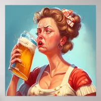 Funny Old Lady Drinking a Beer Poster