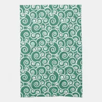 Verdant Green Abstract Swirly Seashell Pattern Kitchen Towel