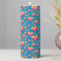 Multicolored Watercolor Hearts Pillar Candle