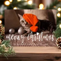 Meowy Christmas Brush Script Modern Pet Cat Photo Holiday Card