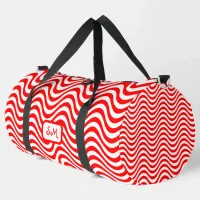 Monogram Red & White Wavy Stripes Psychedelic Duffle Bag