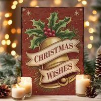 Vintage Christmas Bell Wishes Holiday Card